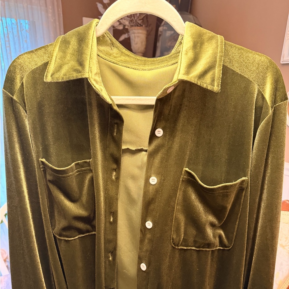 Velvet Army Green Long Sleeve Top - Picture 4 of 7